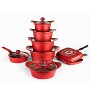 تصویر سرویس قابلمه 14 پارچه چدن گرانیتی اسپرلوس قرمز 