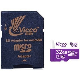 تصویر کارت حافظه microSDHC ویکومن مدل 533X کلاس 10 استاندارد UHS-I U1 سرعت 80MBps ظرفیت 32 گیگابایت به همراه کارت خوان 