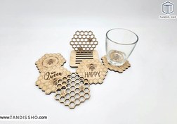 تصویر زیرلیوانی چوبی مدل کندو 