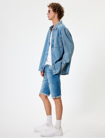 تصویر شلوارک جین باریک با دکمه کاف تاشو برمودا 