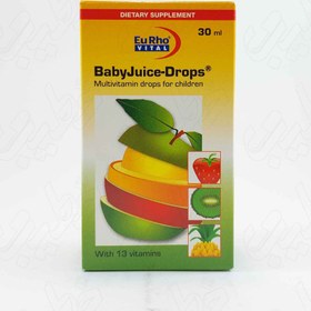 تصویر قطره تقویتی رشد کودکان بیبی جویس (Baby Juice) یورو ویتال حجم 30 میلی لیتر قطره مولتی ویتامین یورو ویتال 30 میلی لیتر