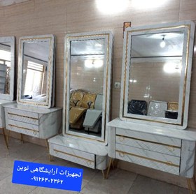 تصویر دکور آرایشگاهی سه تیکه بغل خم دررنگ‌بندی سفید ومشکی طوسی 