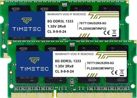 تصویر Timetec 16GB KIT(2x8GB) DDR3 / DDR3L 1333MHz PC3-10600 Non-ECC Unbuffered 1.5V / 1.35V CL9 2Rx8 Dual Rank 204 Pin SODIMM Laptop Notebook PC Computer Memory RAM Module Upgrade(16GB KIT(2x8GB)) 