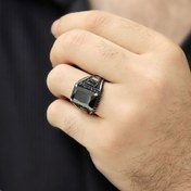 تصویر انگشتر نقره مردانه طرح سیاه قلم سنگ اونیکس کد A1M3 - 11 