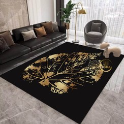 تصویر فرشینه طرح مدرن مشکی با پر طلایی کد h249 modern rug h249