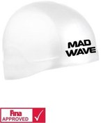 تصویر کلاه شنا سفید مردانه و زنانه M0531 15 3 02W CAP SILICONE R NECAVED تأیید شده ، L Mad Wave 