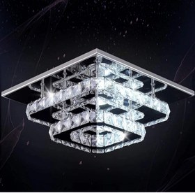 تصویر لوستر کریستالی آینه ای برند Gane-Shart GANE-SHART GA 2LayerSquare White Crystal Chandelier for Living Room Modern Ceiling Light for Hall Dining Room Led Fixtures Hanging Ring Pendent Ga26