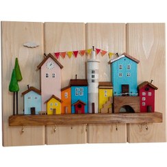 تصویر کاور جعبه فیوز و جاکلیدی چوبی دست ساز طرح دهکده رویایی کد 53223 