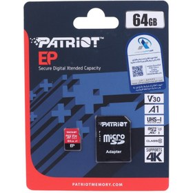 تصویر رم میکرو 64 گیگ پاتریوت Patriot EP A1 V30 U3 C10 90MB/s + خشاب PATRIOT EP A1 V30 U3 C10 90MB/S 64GB MICROSD MEMORY CARD WHTH ADAPTER