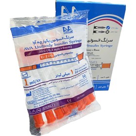 تصویر سرنگ انسولين 1cc-G30 آوا سرنگ انسولین یکپارچه 1cc-G30 AVA بسته 40 عددی