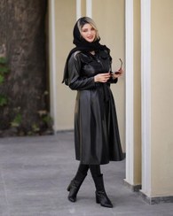 تصویر پالتو چرم زنانه مدل رها سایز ۴۴ رنگ عسلی 