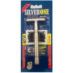 تصویر خودتراش سنتی و فلزی سیلور وان (Silver One) مدل کلاسیک (همراه با تیغ یدک) 