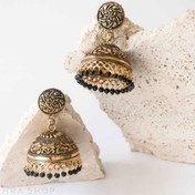 تصویر گوشواره گنبدی شکل هندی در سه رنگ قرمز - سفید و مشکی - 284 