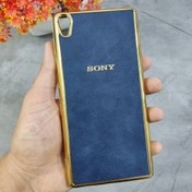 تصویر گارد گوشی Sony Xperia XA Ultra دور طلایی پشت چرم سورمه-ای 