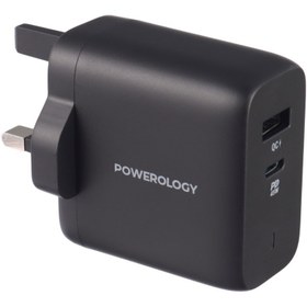 تصویر شارژر دیواری فست شارژ Powerology PWCUQC004-C 2Port QC3.0 PD 3A 45W + کابل تبدیل تایپ سی 