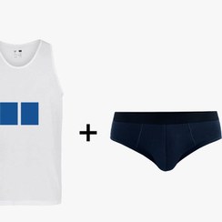 تصویر زیرپوش نخی طرحدار آبی + پک دوتایی اسلیپ ساده سورمه‌ای 