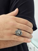 تصویر انگشتر نقره مردانه طرح سیاه قلم مدل شیر کد A1M2 - 11 