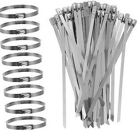 تصویر GAFOKI 100pcs Stainless Steel Cable Tie Self Locking Cable Ties Farms Cable Ties Stainless Steel Exhaust Wrap Heavy Metal Heavy Duty Zipper Metal Zip Ties Marine Pipe Belt 