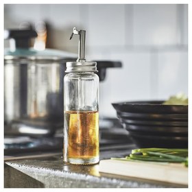 تصویر بطری روغن و سرکه شیشه شفاف ایکیا 16 سانتی متر مدل IKEA CITRONHAJ IKEA CITRONHAJ Oil/vinegar bottle clear glass/stainless steel 16 cm