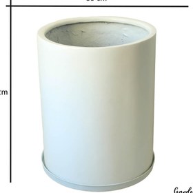 تصویر گلدان فایبرگلاس استوانه 35*48 همراه با زیرگلدانی فلزی چرخ‌دار 