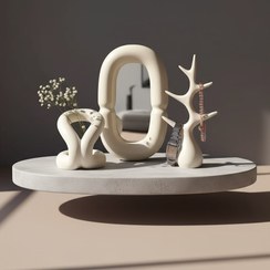 تصویر سینی لوازم آرایشی ۴ تکه مینیمال با آینه و جای جواهر 