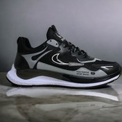 تصویر کفش اسپرت نایکی مردانه رنگ مشکی طوسی با زیره سفید 