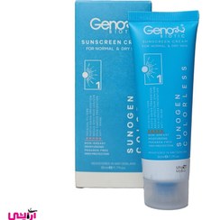 تصویر کرم ضد آفتاب ژنوبایوتیک بدون رنگ پوست خشک حاوی SPF50 حجم 50 میل Geno biotic SPF50 Sunscreen Cream for Dry Skin 50 ml