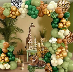 تصویر ست بادکنک ۶۱ عددی سافاری 61pcs Wild Safari Jungle Animal Balloon Arch Kit For Vibrant Party Decoration, Durable And Easy To Install, Perfect For Birthday, Easter