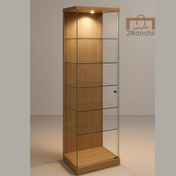 تصویر ویترین MDF قهوه ای با طبقات شیشه ای 