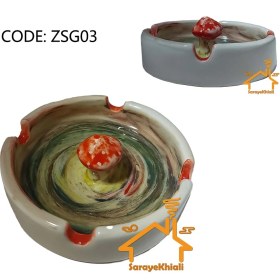 تصویر زیرسیگاری سرامیکی دست‌ساز طرح‌های قارچ و کاکتوس 