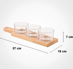 تصویر اردوخوری پایه چوبی با پیاله شیشه ای ساده ظرفیت 190 میلی لیتری 3 عددی لیمون 