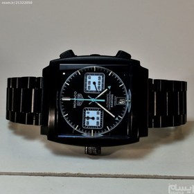 تصویر TAG HEUER MONACO طرح جدید ژاپن تگ هوور موناکو کرنوگراف ساخت ژاپن** شیشه سافایر با رنگ صفحه مشکی و آبی آسمانی 