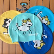 تصویر کلاه شنا سیلیکونی طرح دار سگ - فیروزه‌ای 