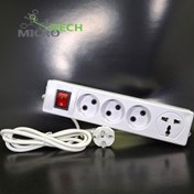 تصویر سه راهی برق سیار MicroTech با ۳ عدد پریز و کابل ۱.۵ متری 