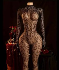 تصویر بادی پلنگی مشکی فاق باز سایز فری 