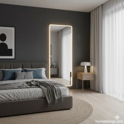 تصویر آینه قدی بک‌لایت مدل “آرامیس” | انتخابی باوقار برای دکوراسیون مدرن 