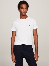 تصویر تی‌شرت مردانه کشی باریک - کتان، سفید برند Tommy Hilfiger Men's Core Stretch Slim T-shirt - Cotton, White