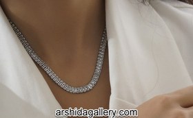 تصویر گردنبند و دستبند تنیسی نگین زیرکونیا آبکاری رادیوم Tennis Necklace and Bracelet Set with Cubic Zirconia Stones, Rhodium Plating