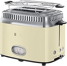 تصویر Russell Hobbs Toaster [برای 2 برش] کرم استیل ضد زنگ یکپارچهسازی با سیستمعامل (نمایش شمارش معکوس در طراحی یکپارچهسازی با سیستمعامل ، از جمله پیوست نان ، 6 سطح قهوه ای + عملکرد یخ زدگی و مجدداً ، 1300 W) Vintage 21682-56 Russell Hobbs Toaster [for 2 slices] retro stainless steel cream (countdown display in retro design, including bun attachment, 6 browning levels + defrost and reheat function, 1300 W) vintage 21682-56