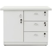 تصویر فایل اداری سفید با ۳ کشو و کمد قفل‌دار 