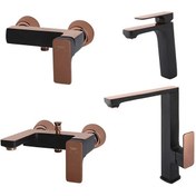 تصویر ست شیرآلات راسان مدل گارنت رنگ مشکی و طلایی 