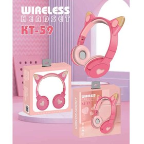 تصویر هدفون بلوتوثی طرح گربه ای مدل KT-59 Bluetooth headphones with cat design