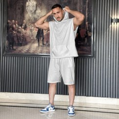 تصویر ست هودی و شلوارک بیسیک طوسی روشن 