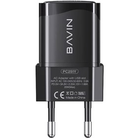 تصویر شارژر دیواری تایپ‌سی فست شارژ باوین BAVIN 20W PD Wall Travel Mobile Phone Adapter Fast Charger PC251Y 