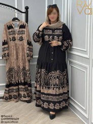 تصویر پیراهن بلند رایوو زنانه فری سایز رنگ مشکی و کرم 