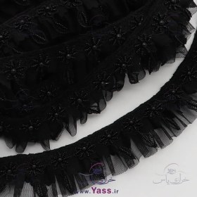 تصویر نوار گیپور مشکی ۵ سانت مروارید و منجوق دوزی 