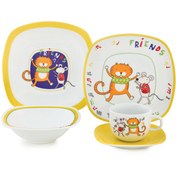 تصویر سرویس غذاخوری 5 پارچه کودک چینی زرین ایران مدل کواترو دوستان درجه عالی 