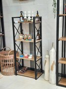 تصویر کتابخانه چوب و فلز ۴طبقه مینیمال 