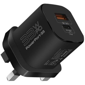 تصویر شارژر دیواری 33 وات پرومیت مدل POWERPORT-33.BLACK.EU با دو پورت USB-C و USB-A 