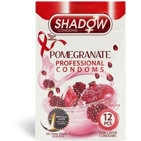 تصویر کاندوم اناری progranate شادو بسته 12 عددی shadow progranate condom 12 pcs